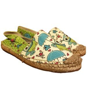 Cotto Owl Canvas Slip On Shoes Espadrille Flats Sz 8.5 Euro 40 Green